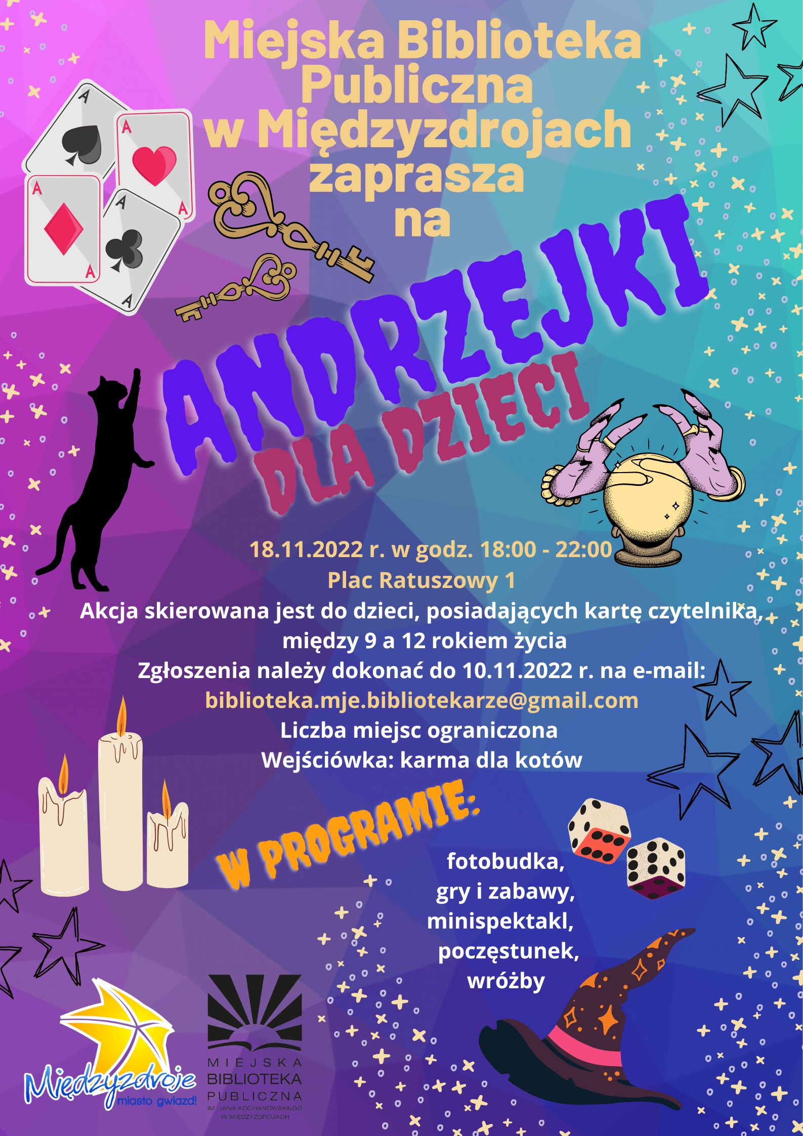 Noc Andrzejkowa dla dzieci w międzyzdrojskiej bibliotece 18 listopada 2022 r. 