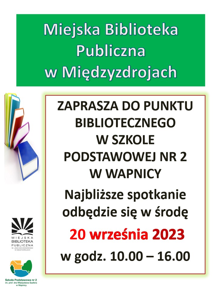 Punkt biblioteczny w Szkole Podstawowej nr 2 w Wapnicy 20 września 2023 r